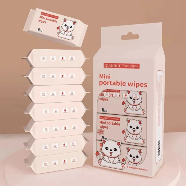 مناديل مبللة للأطفال صغيرة الحجم, عبوة موفّرة 8 أكياس × 8 مناديل