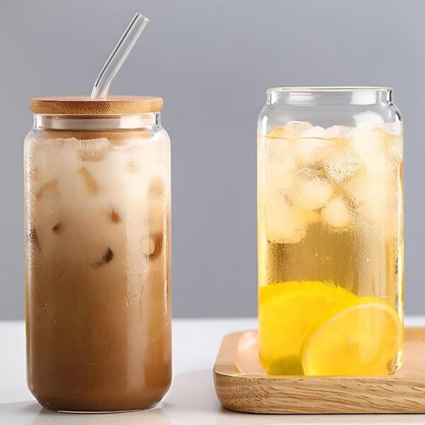 مج شرب زجاجي شفاف متعدد الاستخدامات مع غطاء وماصة، مثالي للقهوة المثلجة والماء والكوكتيلات الصيفية - سعة 500 مللي