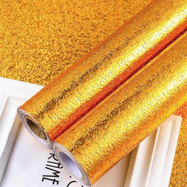 لفة ملصق من الفويل الذهبي بملمس محبب بطول 5 متر وعرض 60 سم، كبير الحجم ومقاوم للحريق، متعدد الأغراض (لون ذهبي)