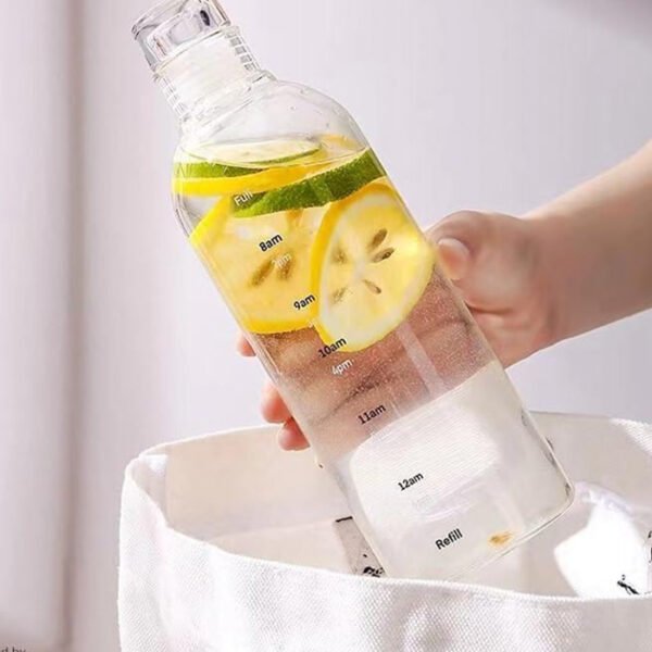 زجاجة مياه شرب زجاجية سعة 500 ملل بمؤشرات للوقت وغطاء ملتف - مناسبة للمدرسة، الجيم والسفر