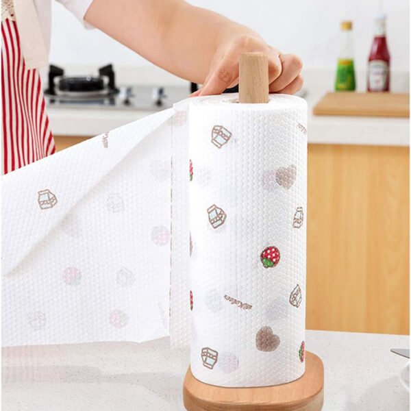 حامل بكرات مناديل مطبخ خشبي، تصميم قائم بدون حفر، لحمل بكرات مناديل المطبخ، حامل رأسي للمطبخ ارتفاع 25 سم