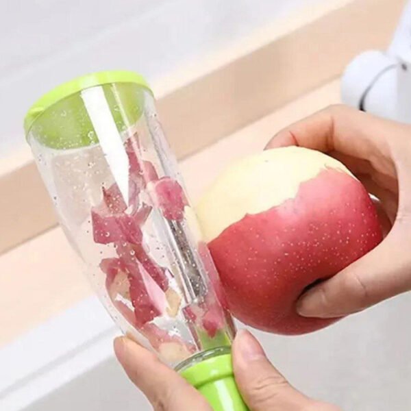 مقشرة فواكه وخضروات 3 في 1 مع صندوق تخزين، سكين تقشير متعدد الوظائف من الستانلس ستيل، مقشرة منزلية للفواكه والخضروات