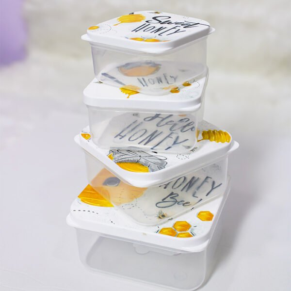 طقم صناديق بلاستيكية للثلاجة من الوطنية لحفظ الطعام، 4 قطع - متعدد الألوان