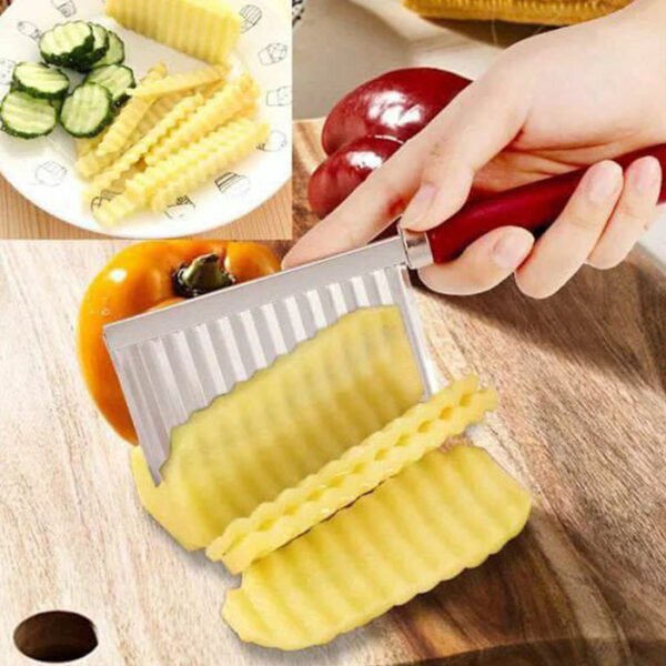 سكينة مسننة من الستانلس ستيل لتقطيع البطاطس بشكل مموج والخضروات والفواكه والجبن